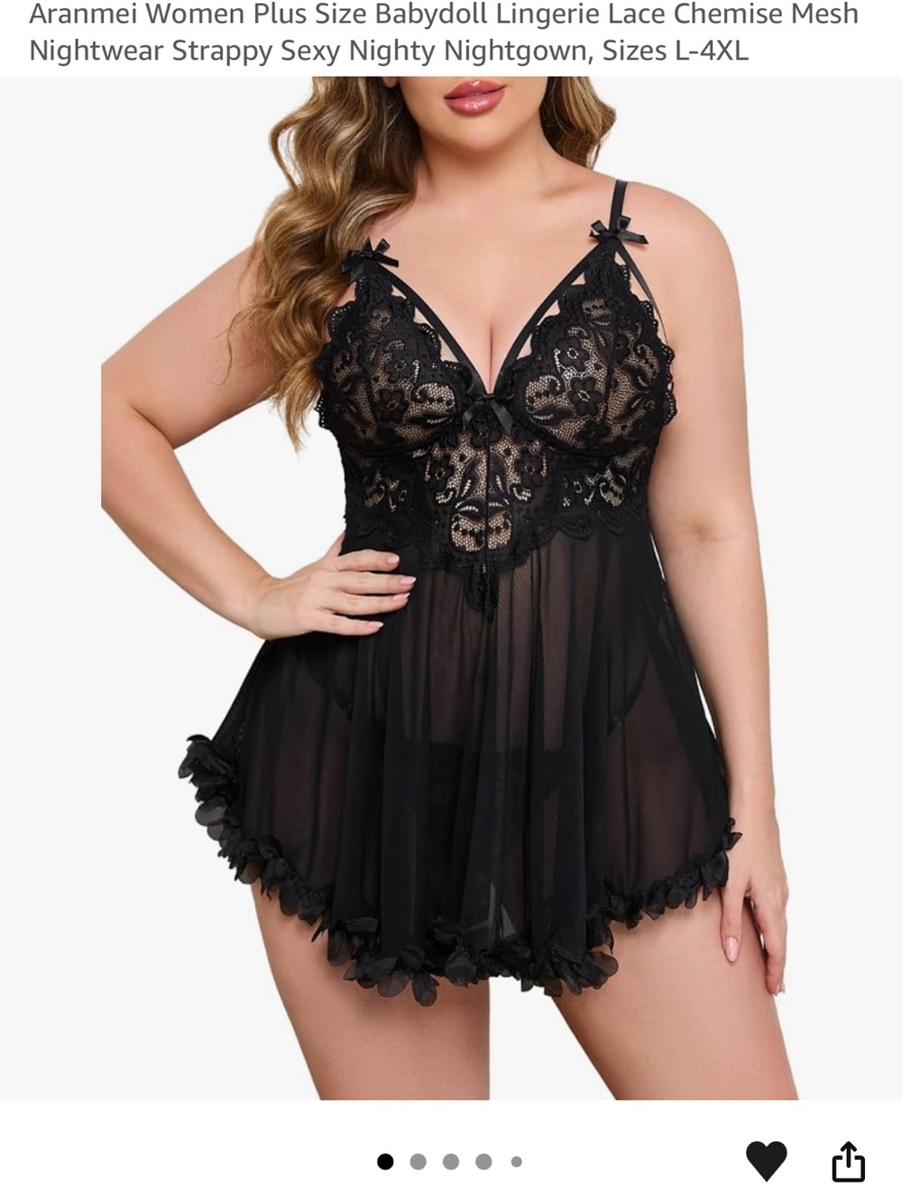 Plus Size Black Lace Babydoll Chemise by